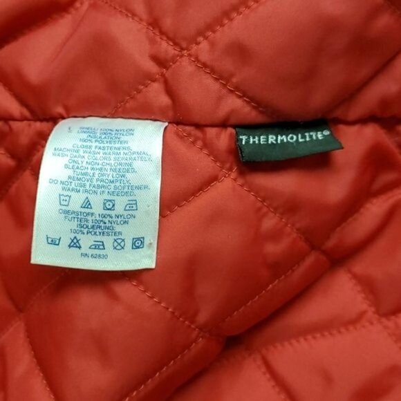 Lands' End Thermolite Hooded Long Sleeve Quilted Red Pocketed Winter Sz L Jacket - Picture 6 of 11